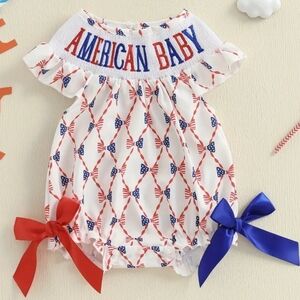 American Baby Romper with Red and Blue Bows